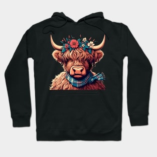 Funny scottish highland cow with flower crown Hoodie